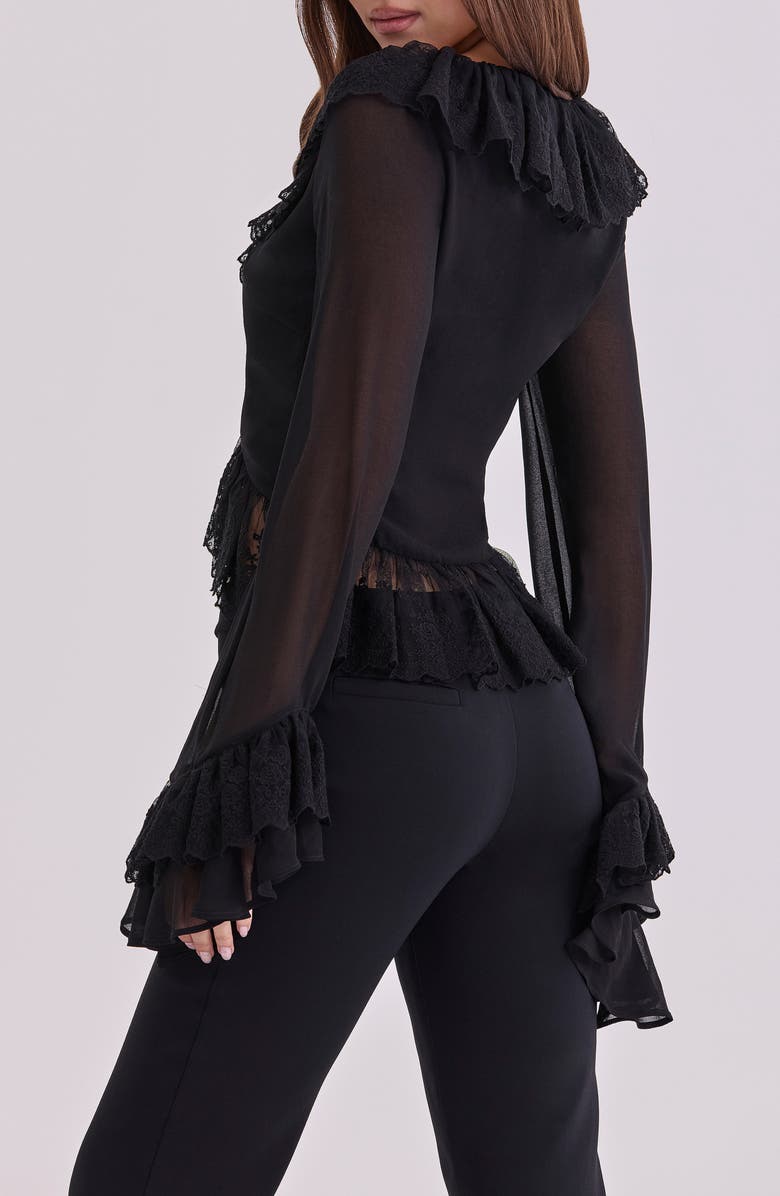 HOUSE OF CB Goya Ruffle Lace Trim Top, Alternate, color, Black