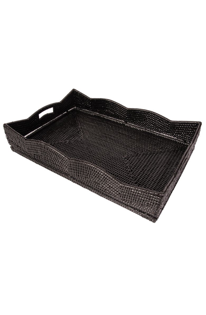 Artifacts Trading Company<sup>™</sup> Artifacts Rattan Scallop Rectangular Tray With Glass Insert, Main, color, Tudor Black
