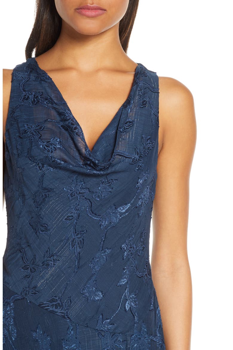 Cowl Neck Jacquard Midi Dress, Alternate, color, NAVY