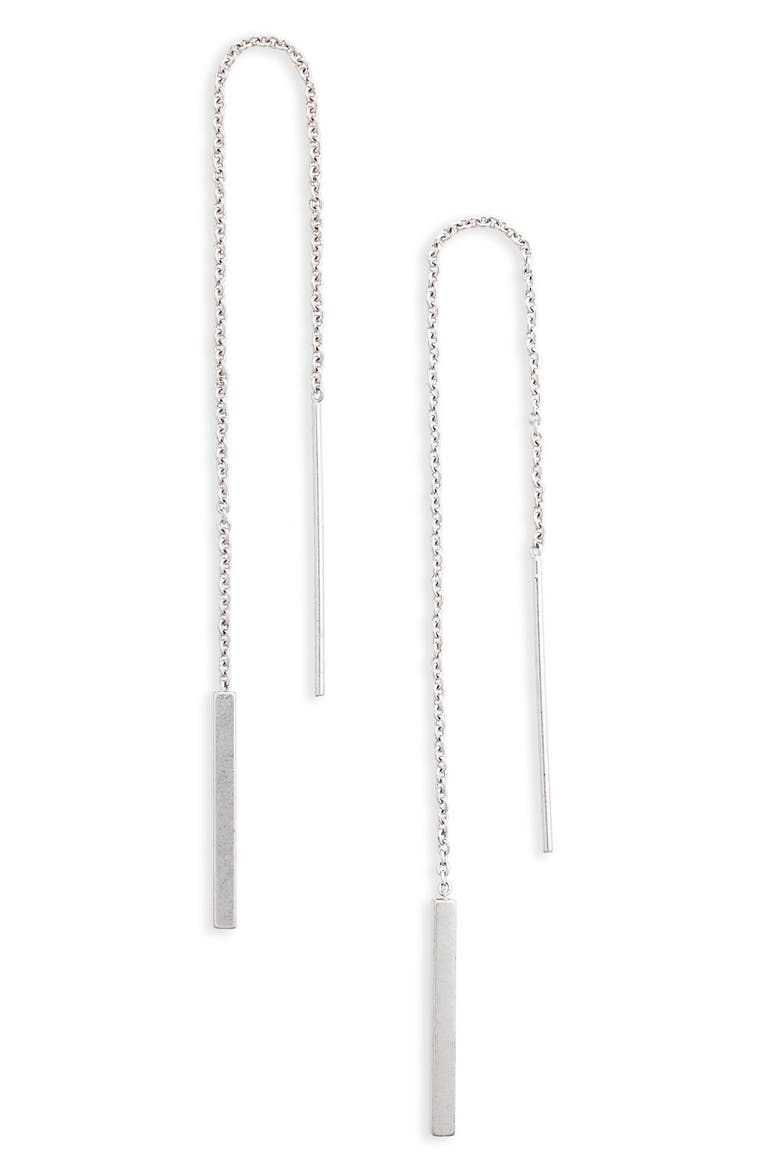 Delicate Threader Earrings, Main, color, WORN SILVER