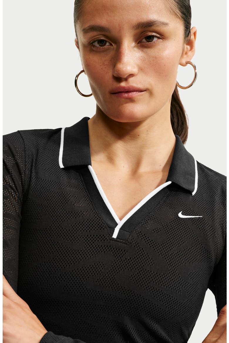 Long Sleeve Performance Polo, Alternate, color, BLACK/ BLACK/ WHITE/ WHITE
