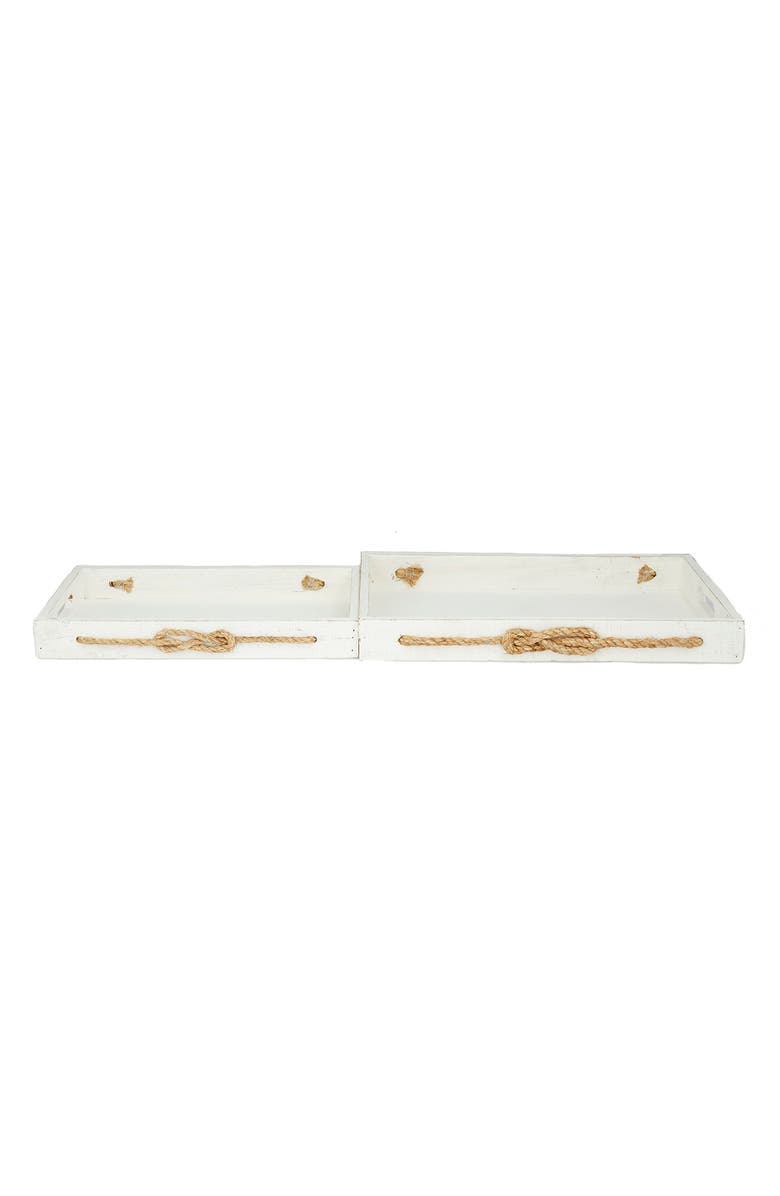 WILLOW ROW Wood Tray with Rope Accent - Set of 2, Alternate, color,