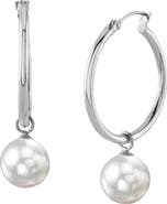 The Pearl Source White South Sea Pearl Hoop Leane Dangling Earrings