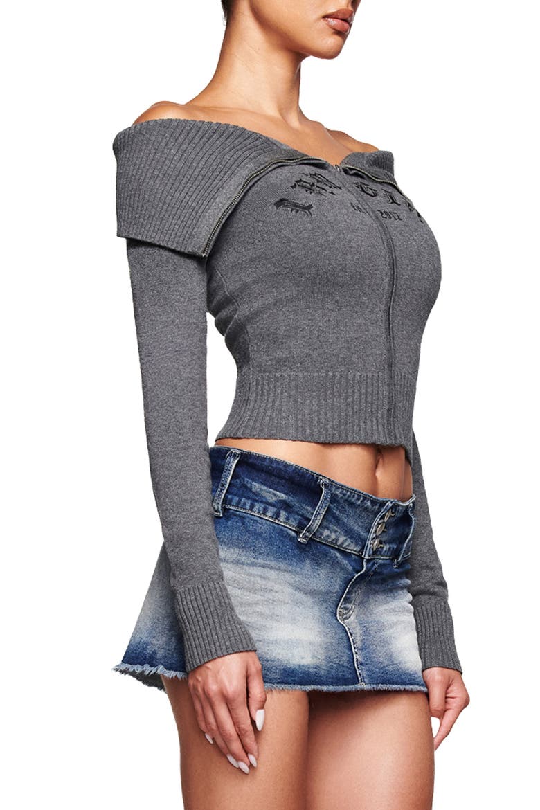 Zion Off the Shoulder Zip Cardigan, Alternate, color, GREY