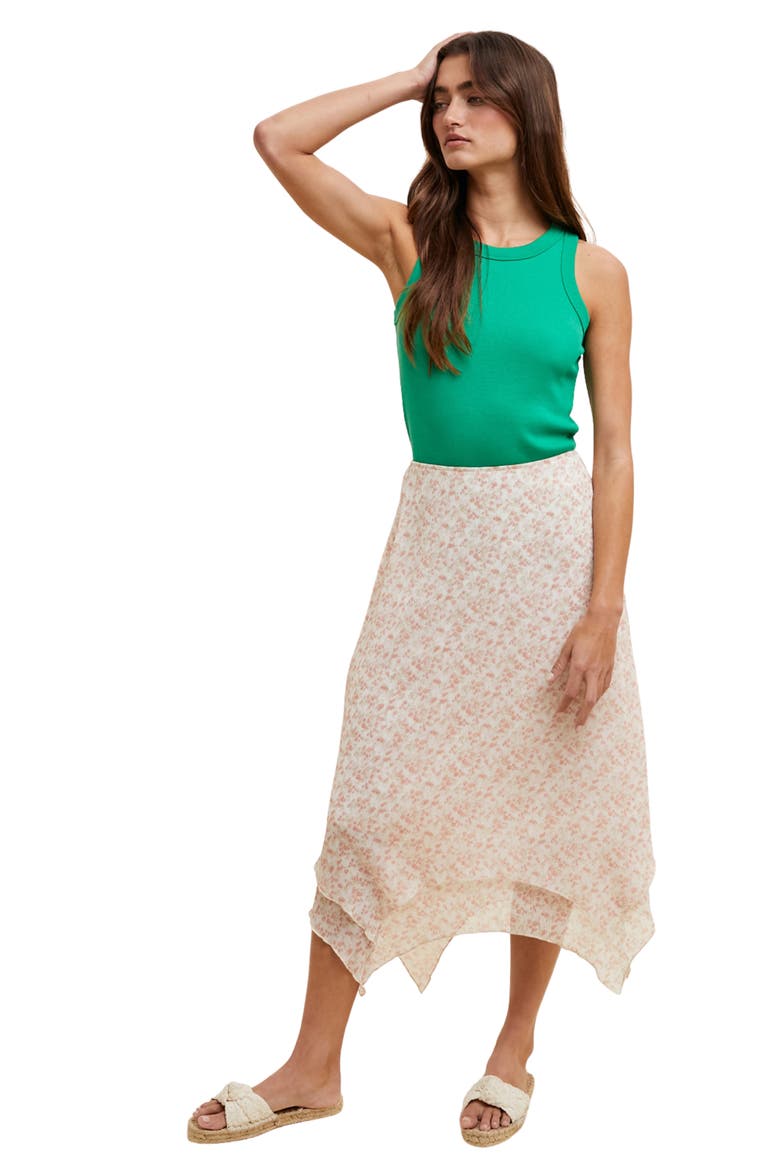 Double Layer Midi Skirt, Alternate, color, CREAM/ PINK