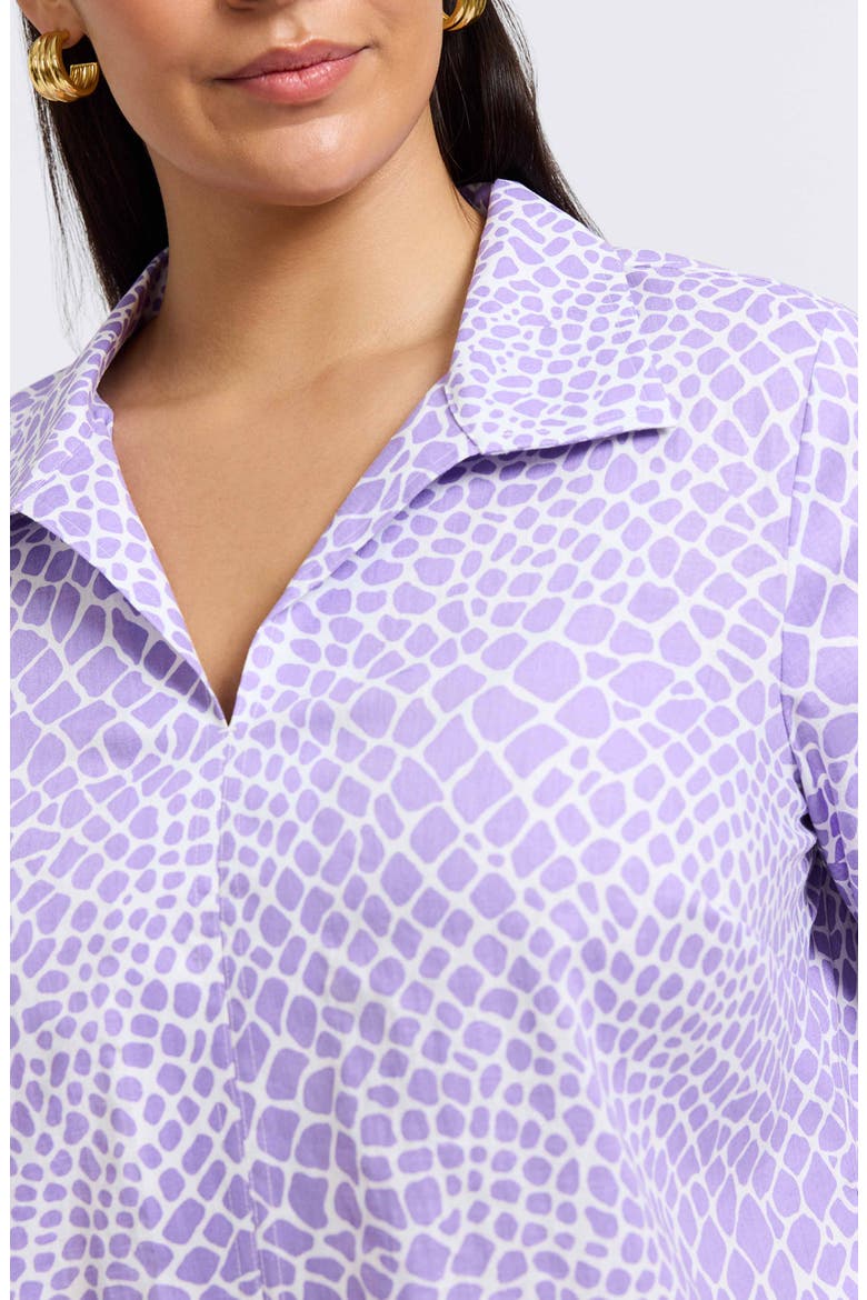 Agnes Print Three-Quarter Sleeve Linen Blend Popover Top, Alternate, color, AMETHYST/ WHITE