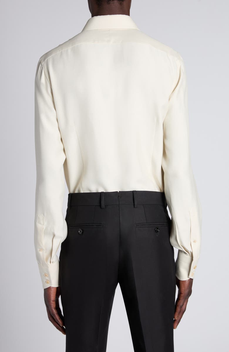 TOM FORD Classic Fit Silk & Curpo Twill Button-Up Shirt, Alternate, color, Canvas White