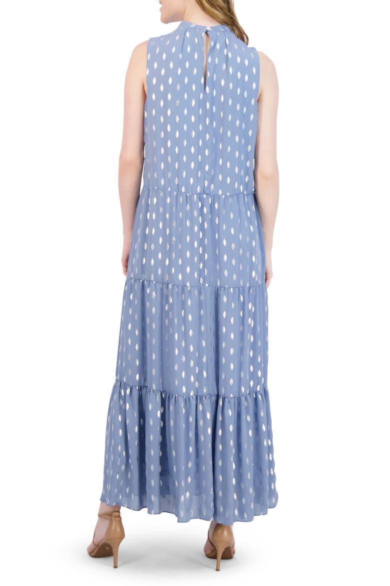 Donna Ricco Foil Dot Tiered Maxi Dress, Alternate, color, BLUE/SILVE