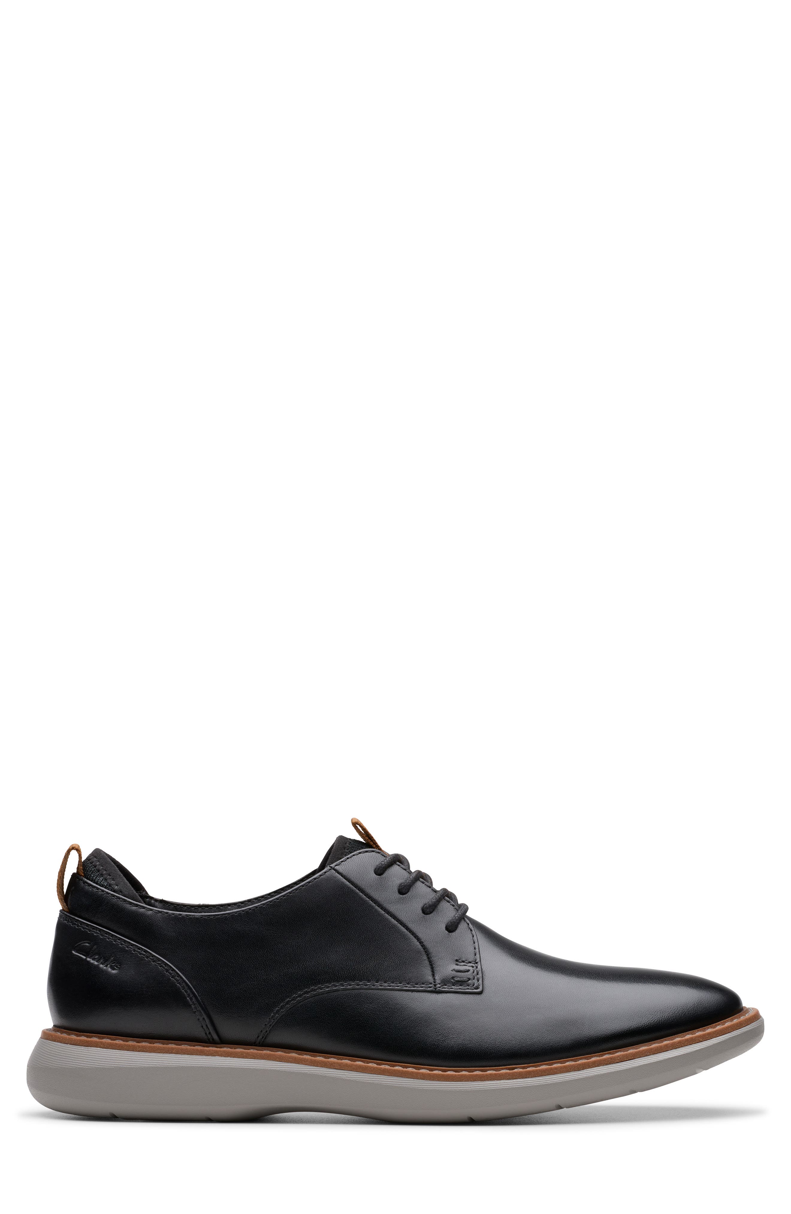 Clarks<sup>®</sup> Brantin Plain Toe Derby, Alternate, color, Black Leather