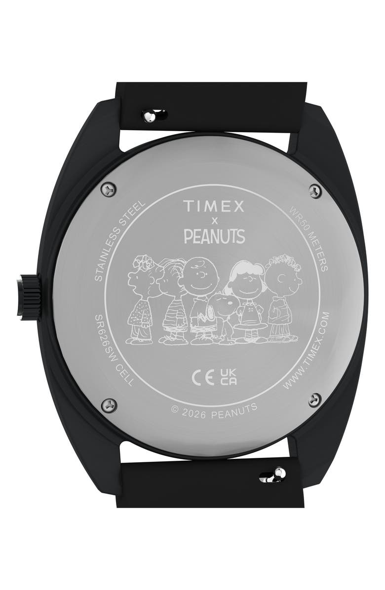 Timex<sup>®</sup> Peanuts<sup>®</sup> x Timex 1979 Reissue Inspired37mm Silicone Strap Watch, Alternate, color, Black