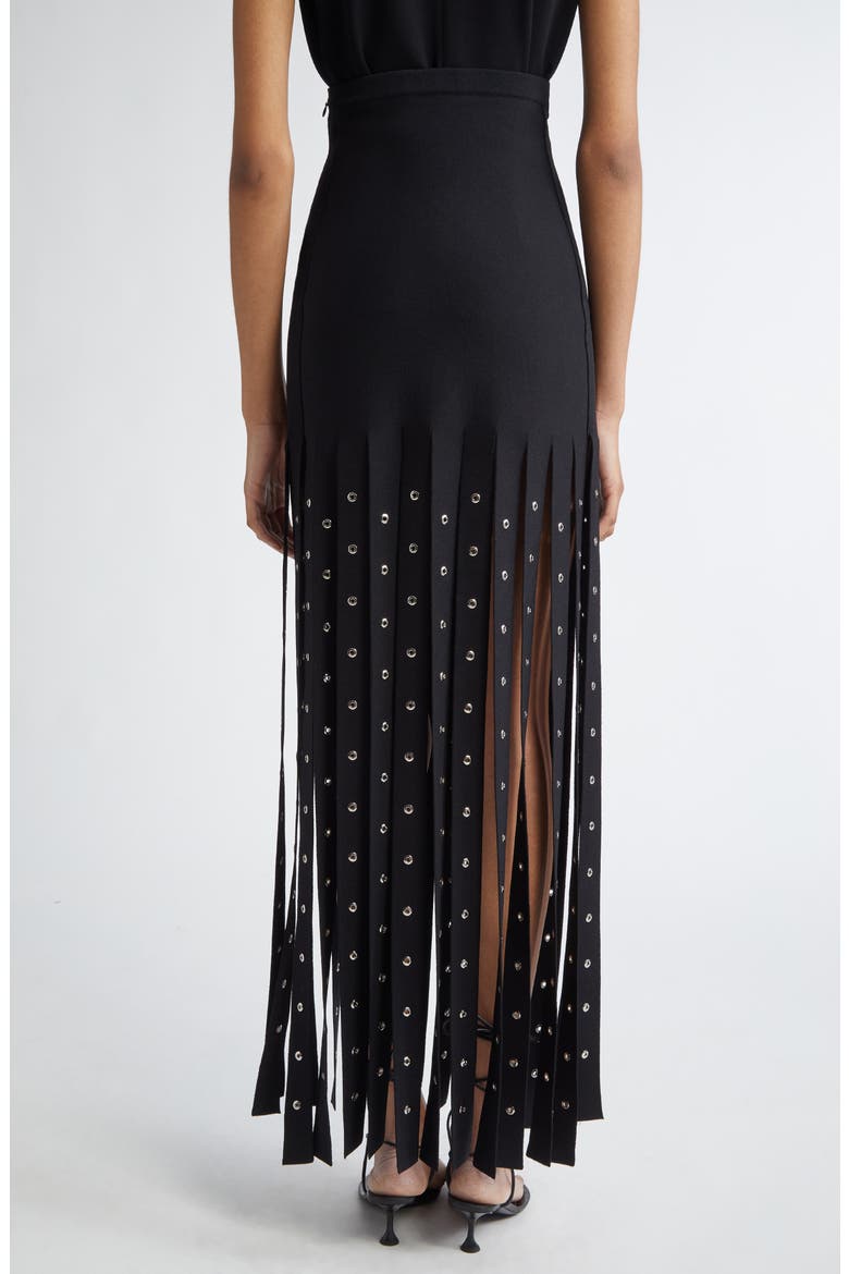 Effe Studded Fringe Hem Compact Knit Skirt, Alternate, color, BLACK