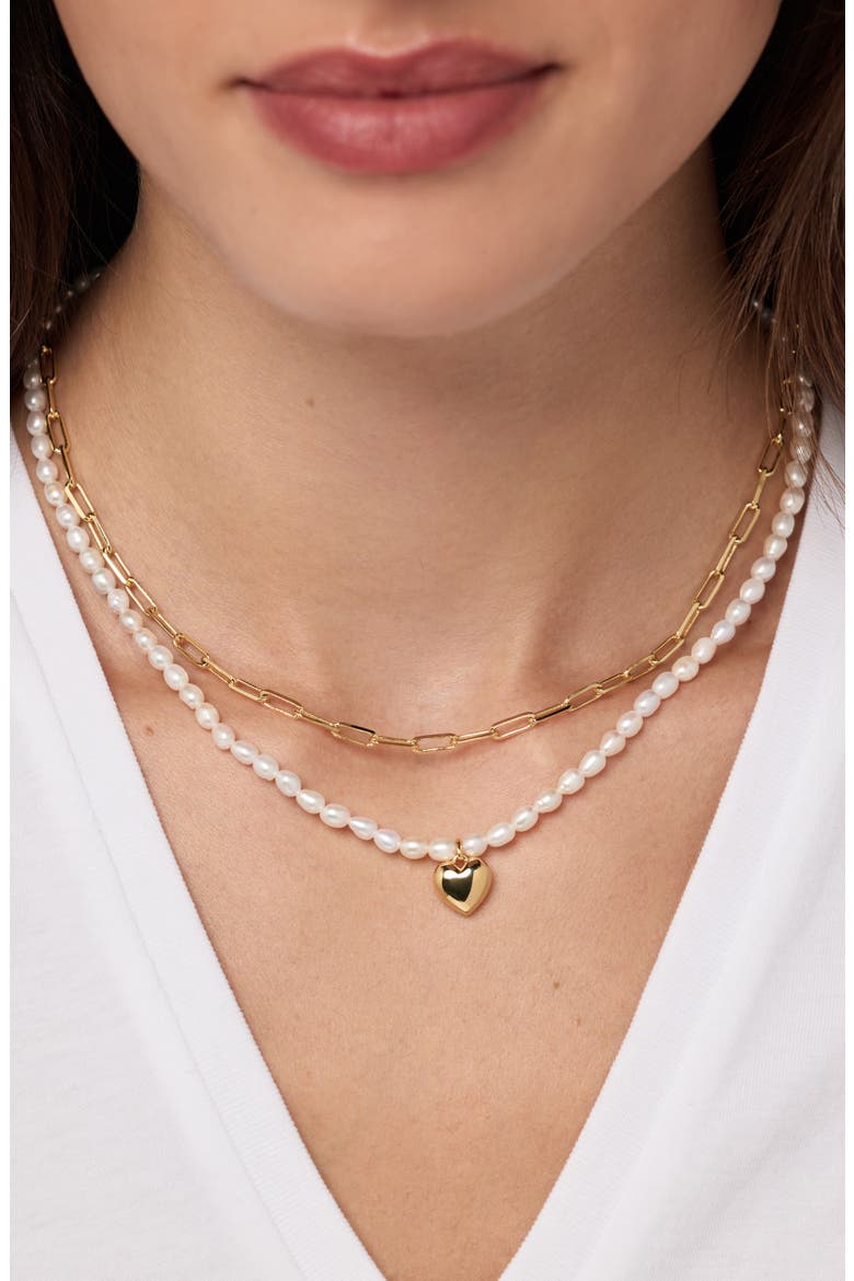 Freshwater Pearl Heart Pendant Necklace, Alternate, color, GOLD
