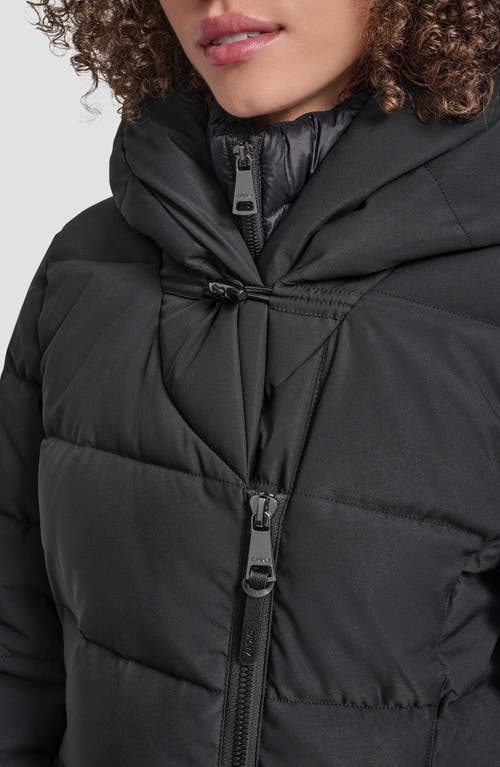 Dkny Water Resistant Hooded Puffer Jacket With Bib In Black