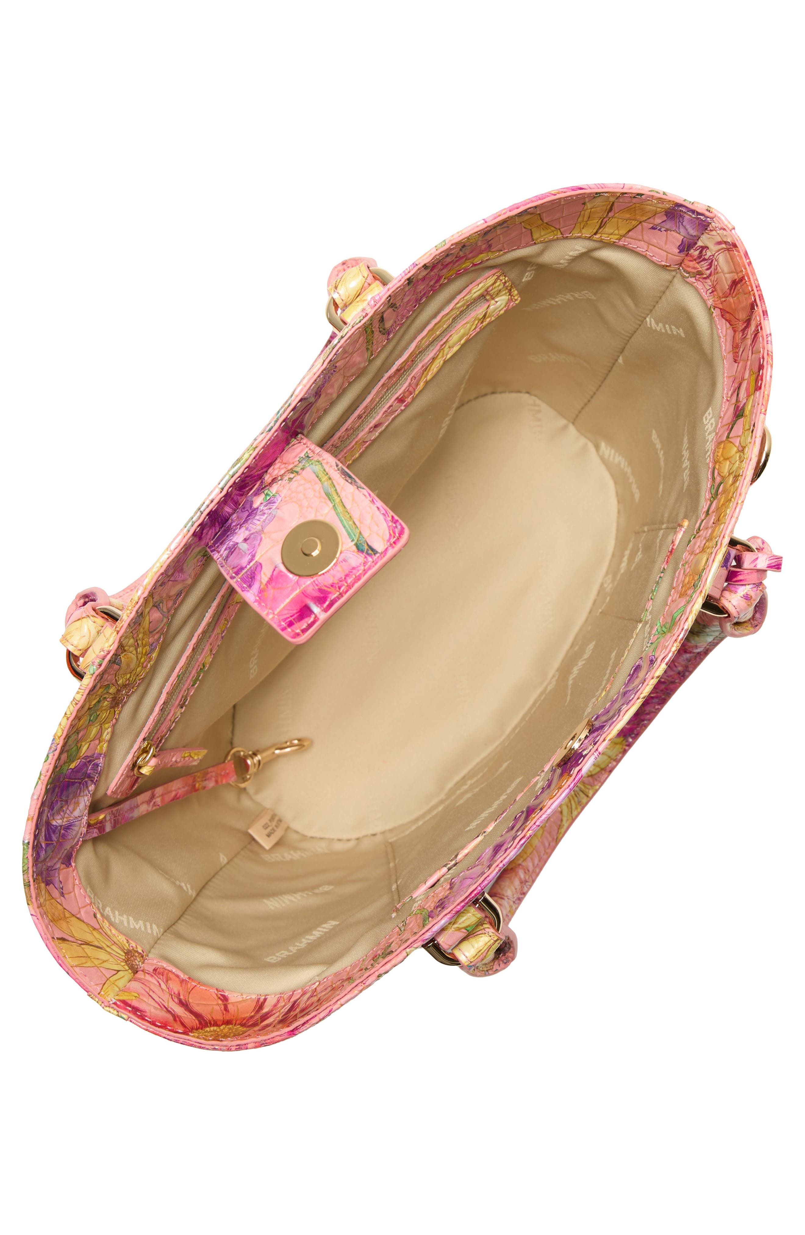 Brahmin Jenny Floral Print Croc Embossed Leather Satchel, Alternate, color, 