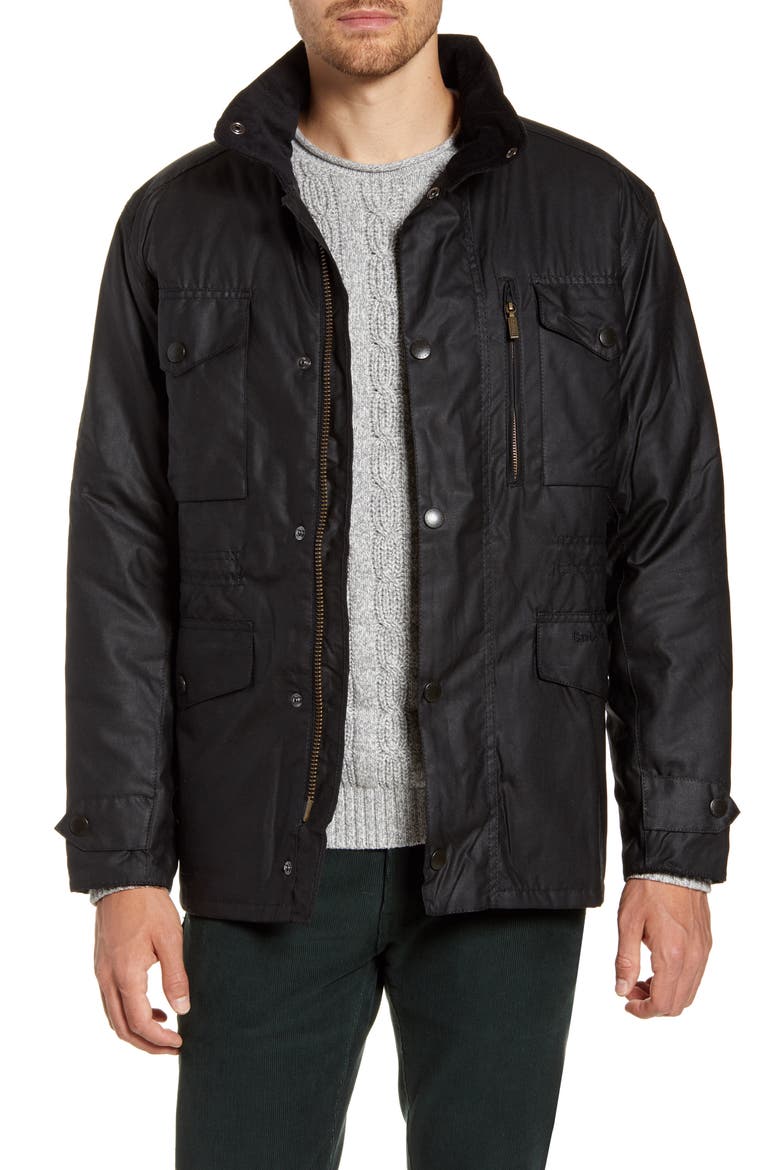 Sapper Regular Fit Weatherproof Waxed Cotton Jacket, Main, color, BLACK