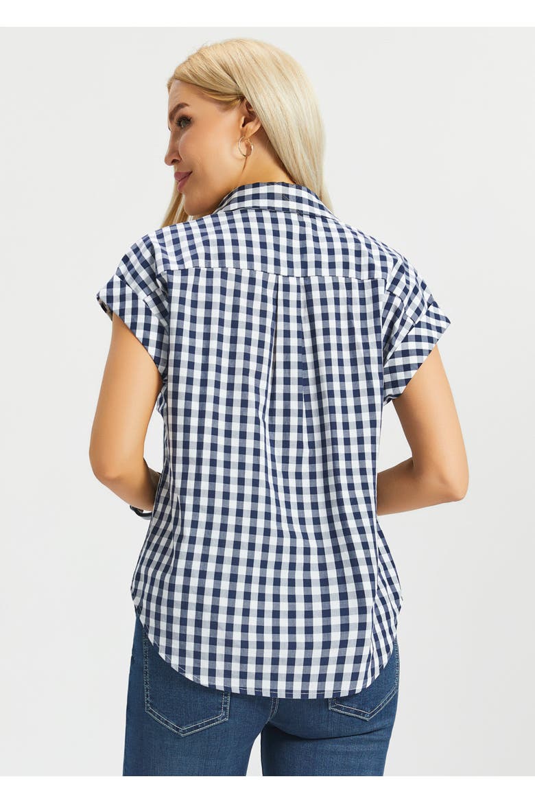 Cap Sleeve Gingham Shirt, Alternate, color, Navy
