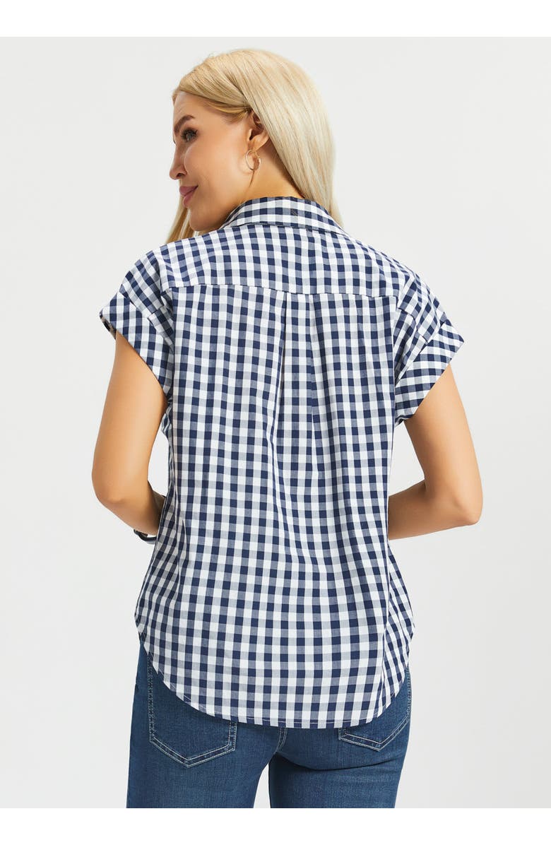 Betabrand Cap Sleeve Gingham Shirt, Alternate, color, Navy