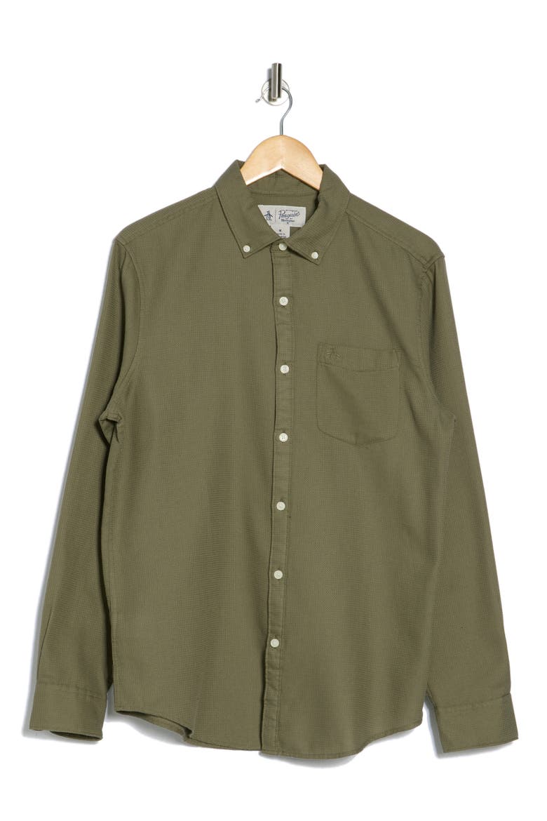 Waffle Weave Long Sleeve Button-Down Shirt, Alternate, color, DUSTY OLIVE