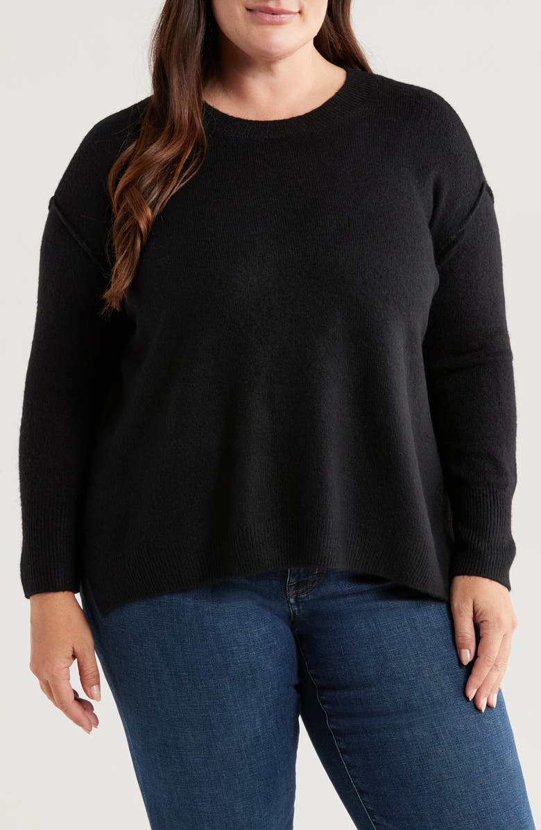 CeCe Elbow Heart Detail Crewneck Sweater, Main, color, Rich Black