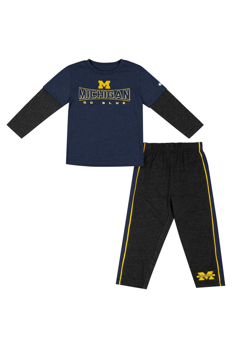 Toddler Colosseum Navy/Black Michigan Wolverines Long Sleeve T-Shirt & Pants Set, Alternate, color, Navy