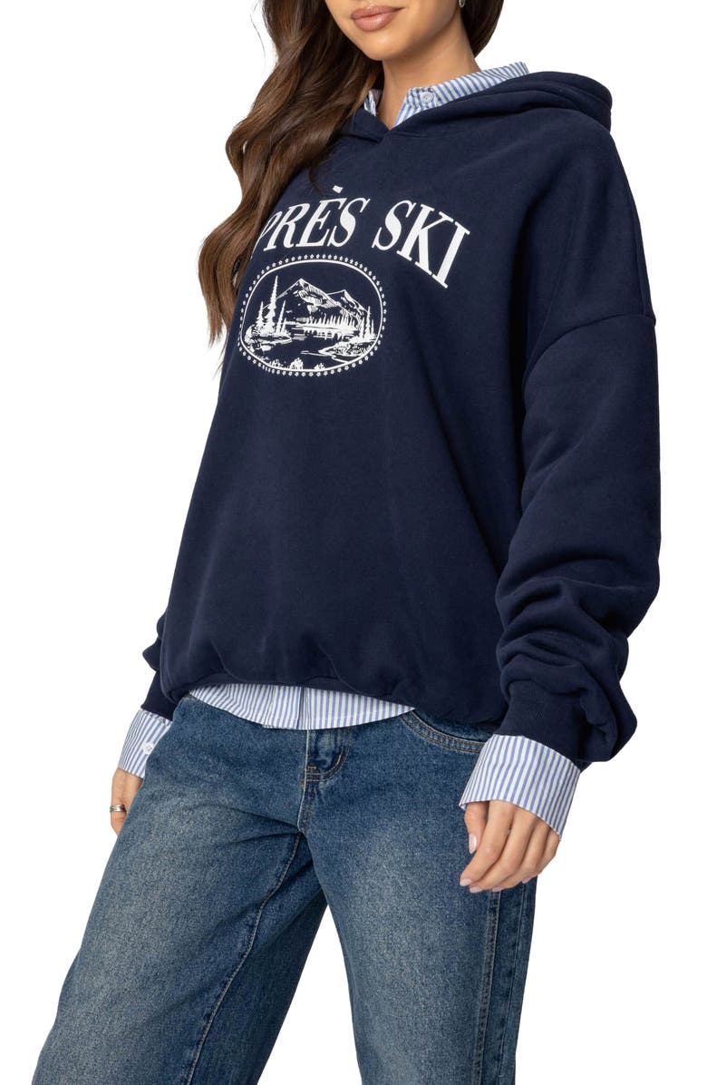 EDIKTED Après Ski Graphic Hoodie, Alternate, color, Navy