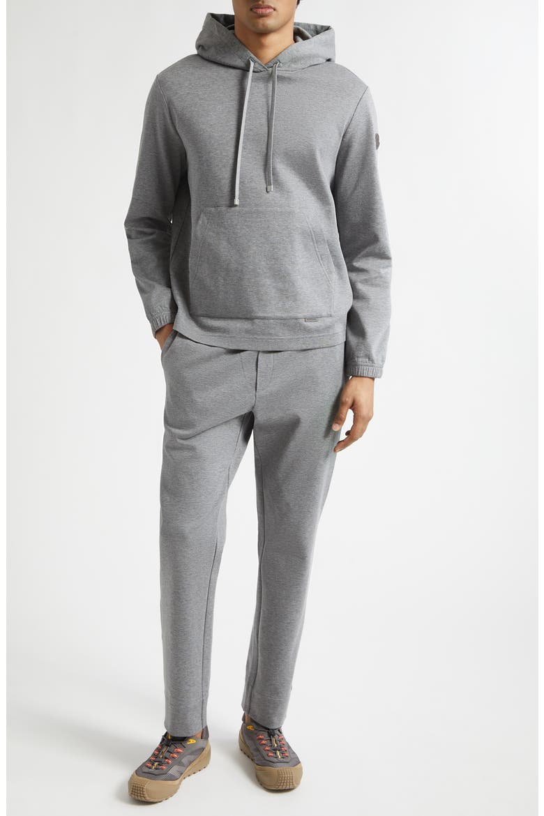 Leather Logo Patch Cotton Blend Hoodie, Alternate, color, MEDIUM GRAY MELANGE