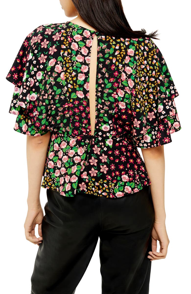 Topshop Austin Patch Floral Tea Top, Alternate, color, 