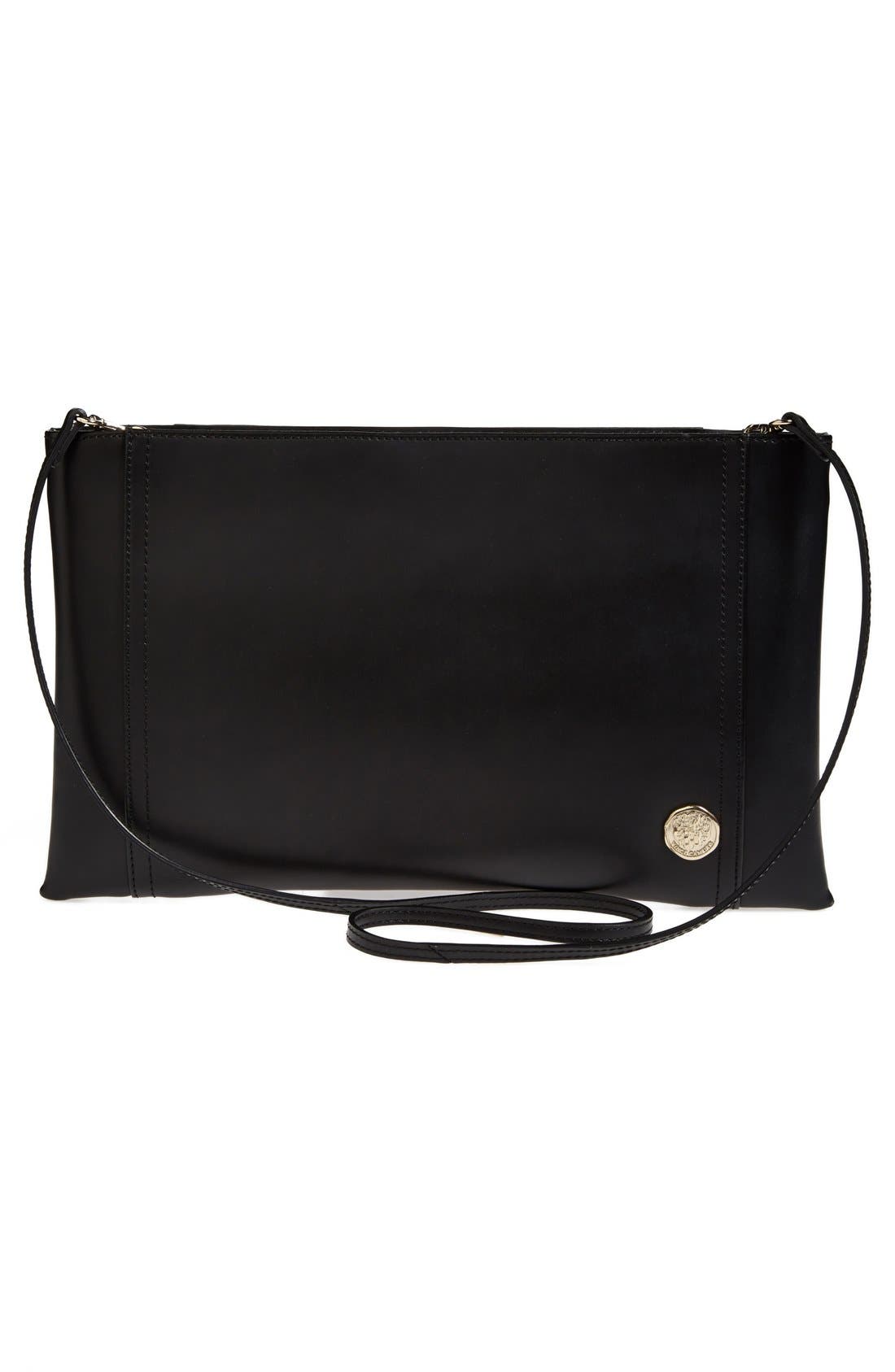 'Lila' Leather Clutch, Alternate, color, BLACK/ PALE GOLD