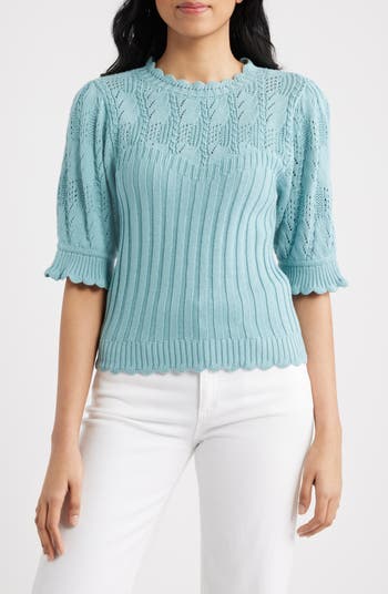 Wit & Wisdom Mixed Stitch Elbow Sleeve Sweater | Nordstrom