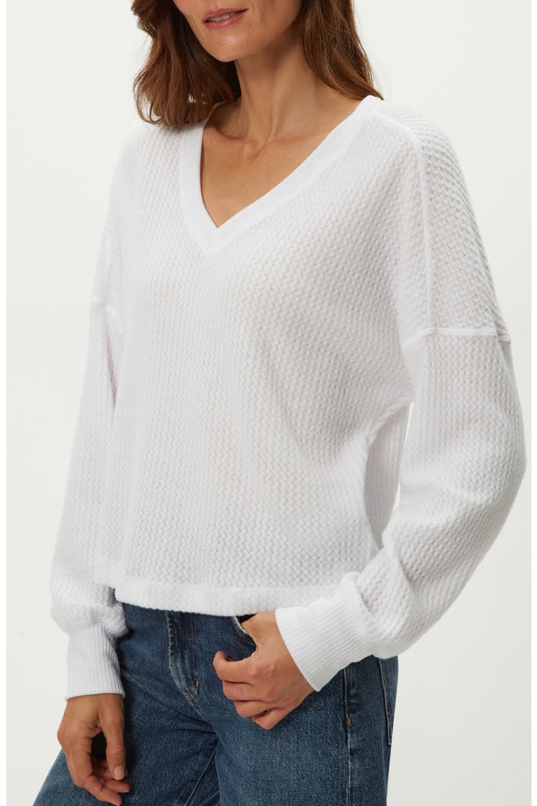 Salma Waffle Stitch V-Neck Knit Top, Alternate, color, WHITE