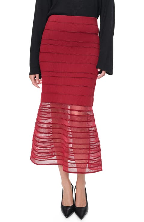 Ladder Lace Mesh Midi Sweater Skirt