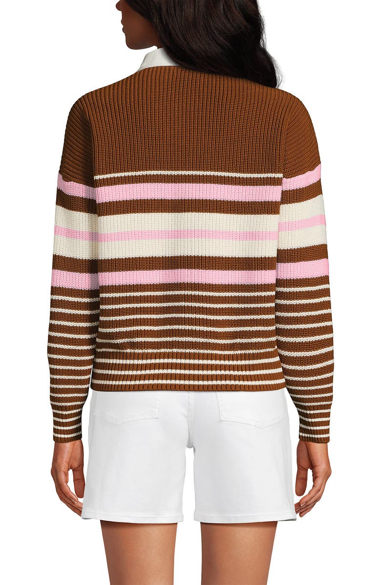 Lands' End Drifter Rugby with Woven Collar Sweater, Alternate, color, Rich Ginger Multi Stripes