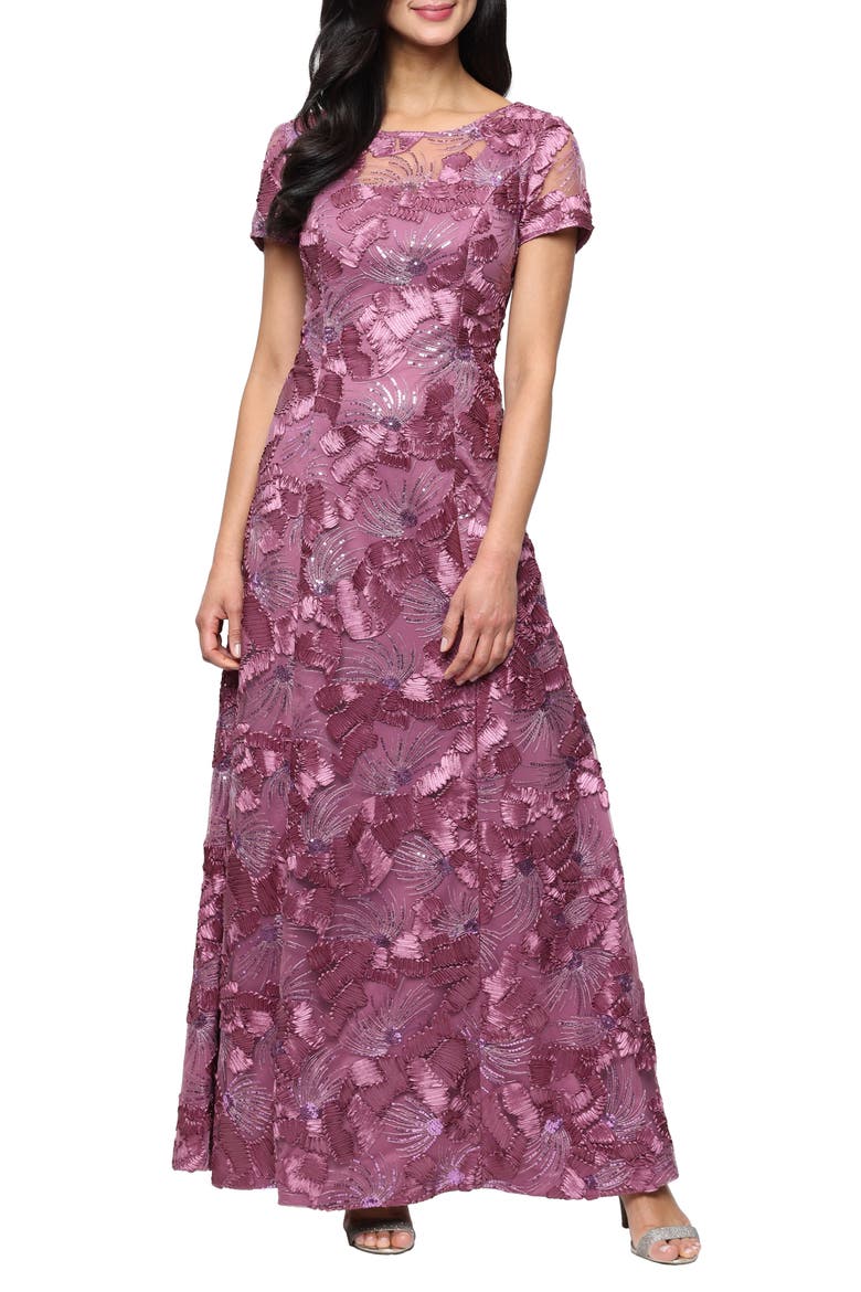 Embellished Soutache A-Line Evening Gown, Main, color, DARK MAUVE