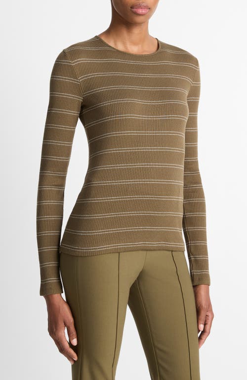 Vince Striped Crewneck Top In Brown