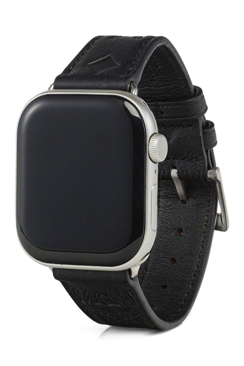 Apple Watch Band in Embossed Monogram Leather, Main, color, Black