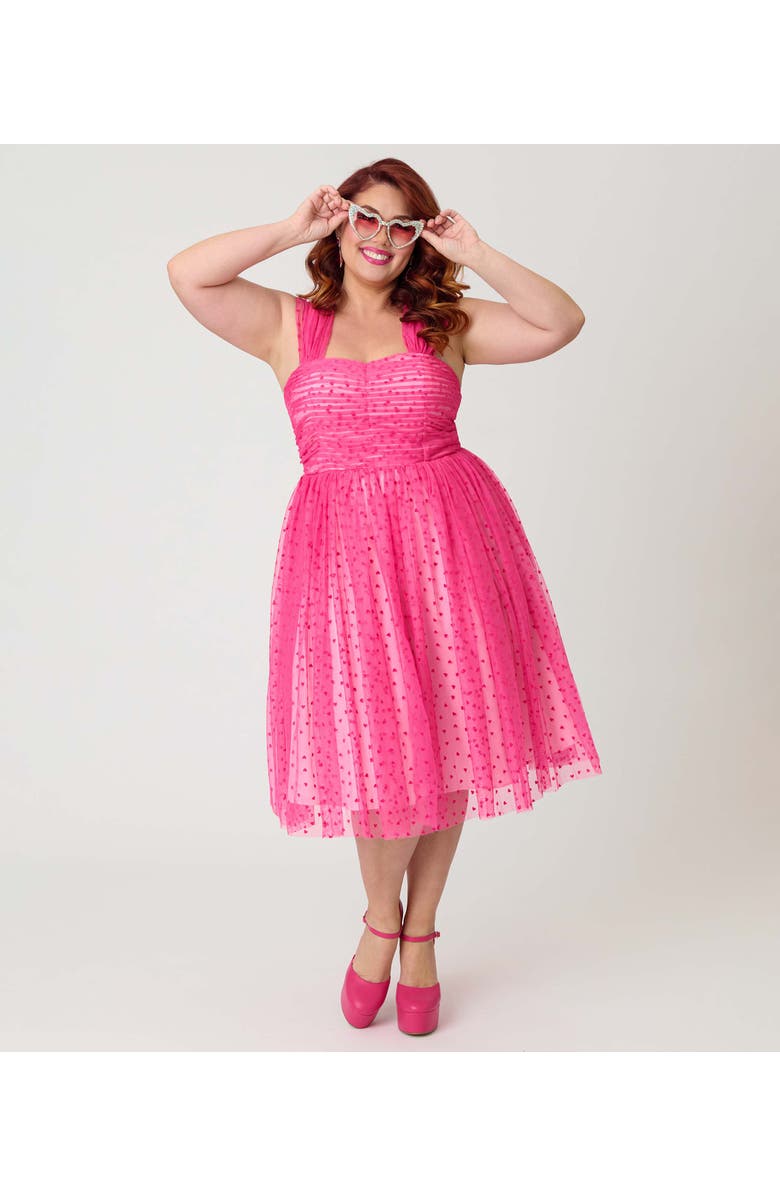 Unique Vintage Plus Size Garden State Swing Dress, Alternate, color, Pink W/Tiny Hearts