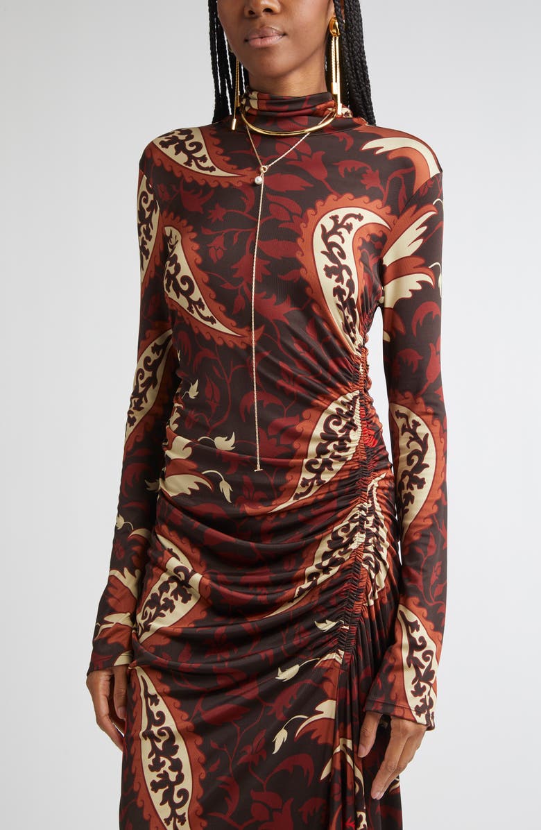 Johanna Ortiz Start Point Print Long Sleeve Jersey Maxi Dress, Alternate, color, Black / Mocca / Sand / Red