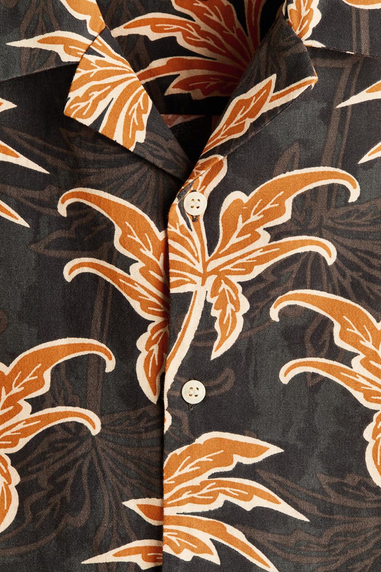 Relaxed Fit Cotton Resort Shirt, Alternate, color, Black/palm trees