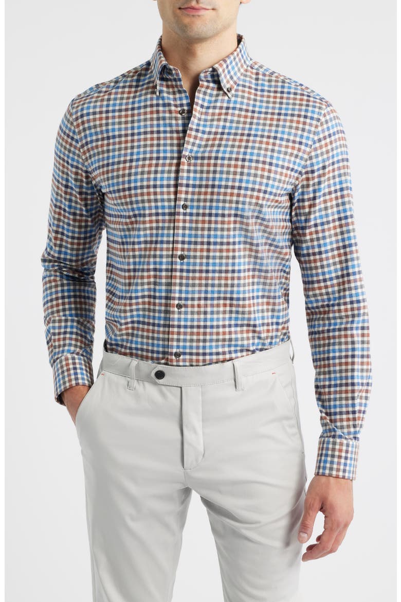 Krause Plaid Cotton Blend Button-Down Shirt, Main, color, HARVEST
