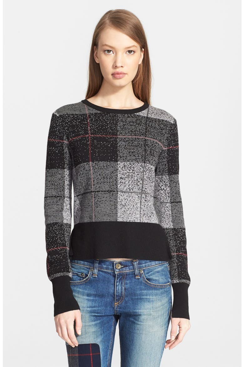 'Tegan' Plaid Crewneck Pullover, Main, color, BLACK PLAID