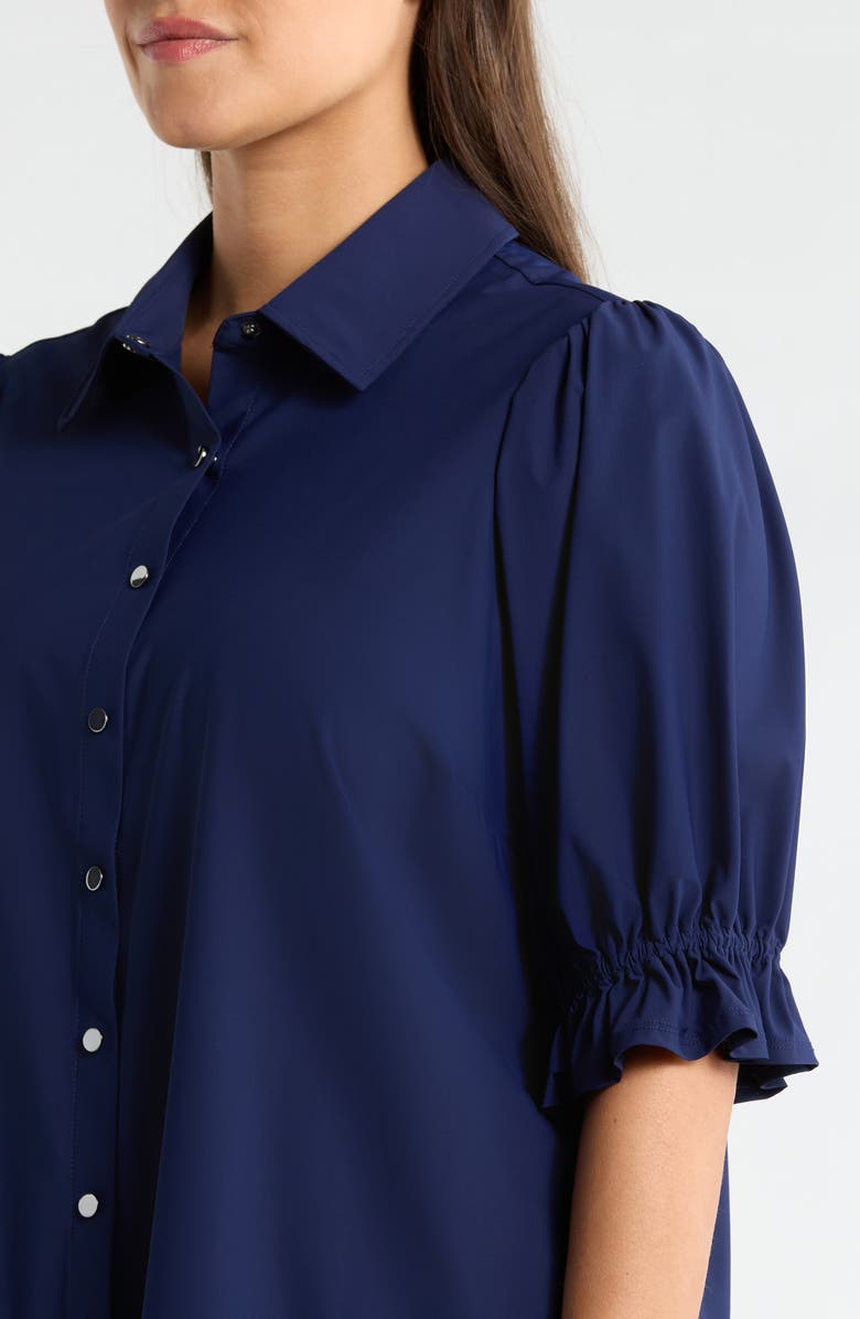 Liverpool Los Angeles Puff Sleeve Knit Snap-Up Shirt, Alternate, color, Navy Ink