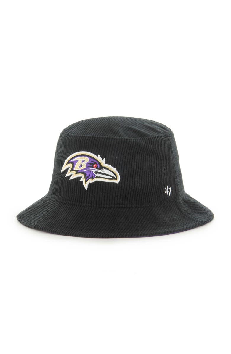 '47 Men's '47 Black Baltimore Ravens Thick Cord Bucket Hat, Alternate, color, 