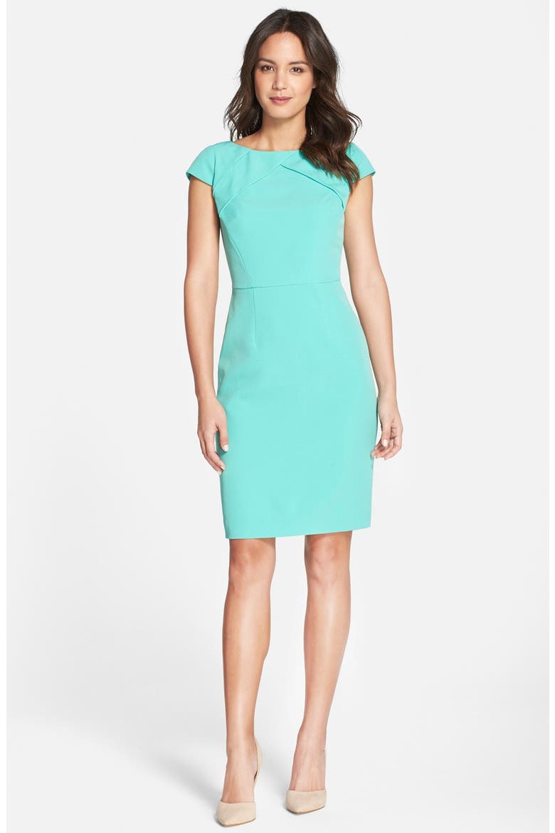 Pleat Detail Cap Sleeve Sheath Dress, Alternate, color, SEAFOAM