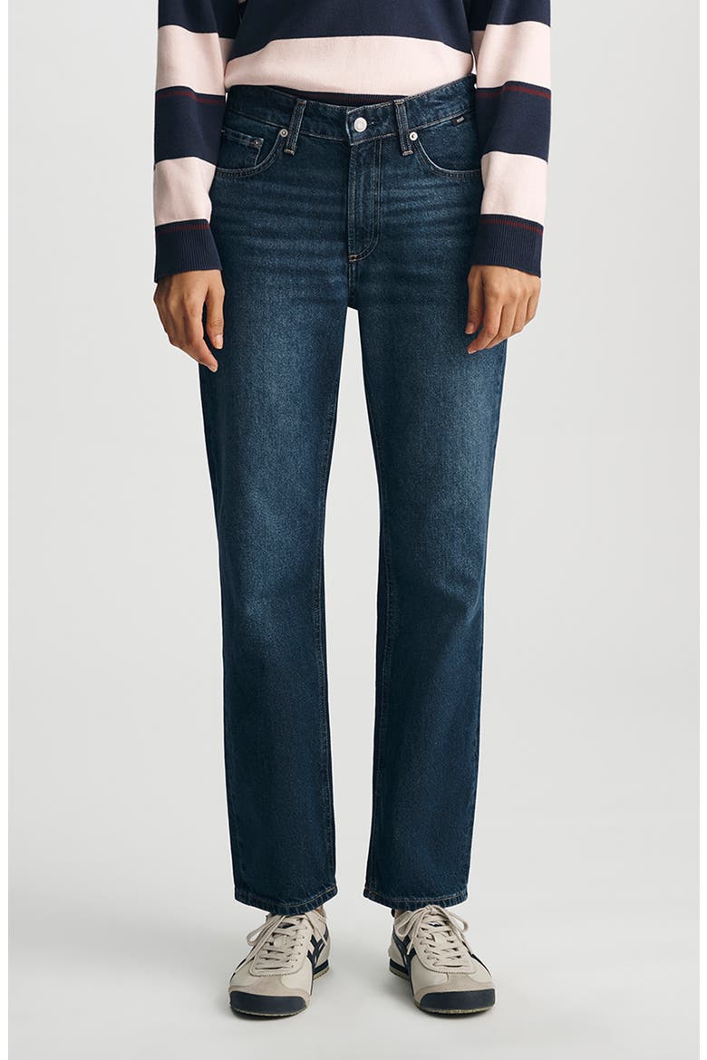 Soho High Waist Relaxed Straight Leg Jeans, Main, color, DARK BRUSHED CLASSIC DENIM