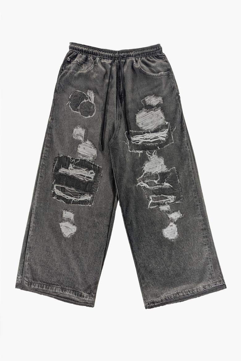 XTRA WIDE  PRINTED DENIM PANT, Main, color, Black