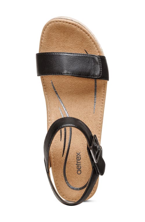 Aetrex Women Sydney Quarter Strap Espadrille Wedge Sandal In Black In Black