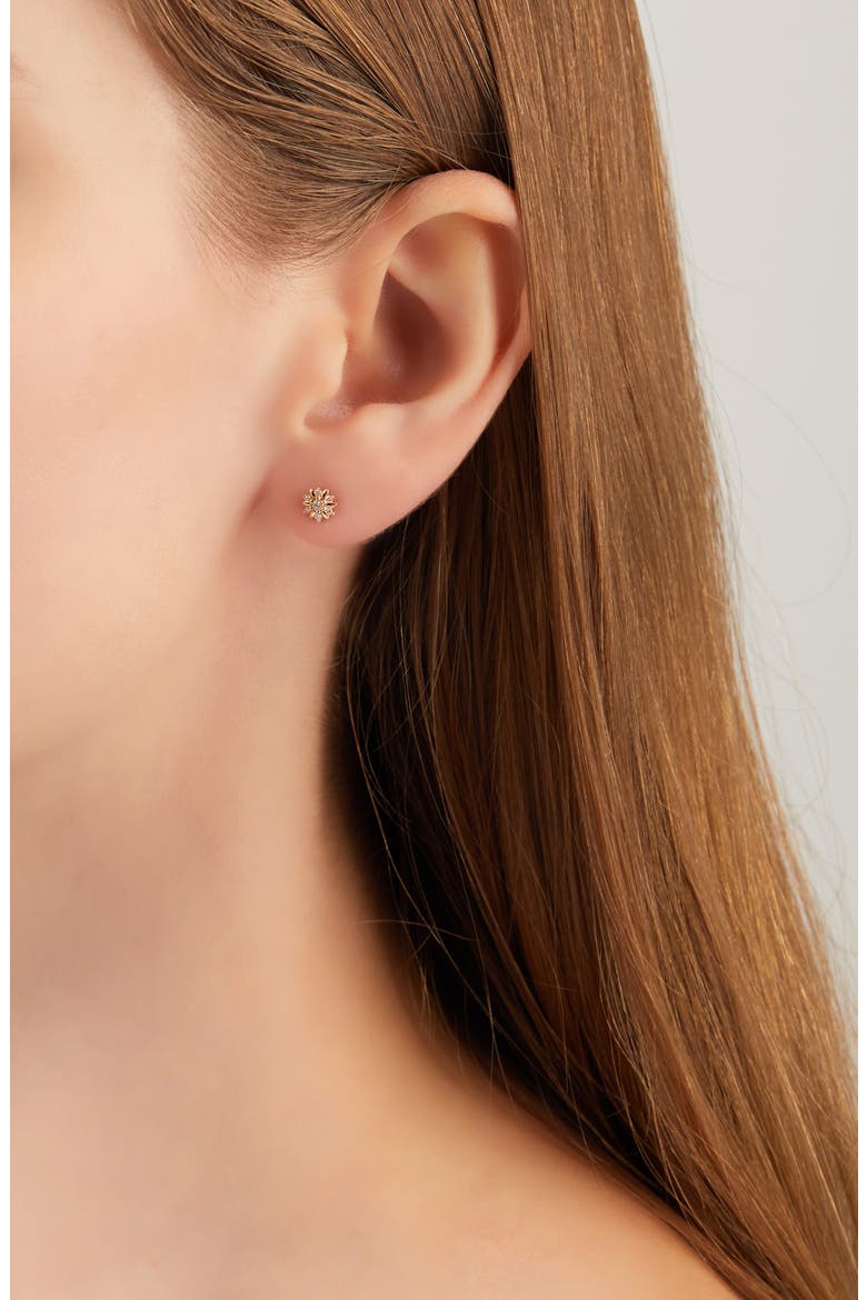 Pointed Flower Diamond Stud Earrings (Nordstrom Exclusive), Alternate, color, YELLOW GOLD
