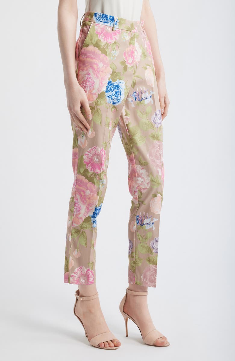 Tahari ASL Floral Print Pants, Alternate, color, Taupe Multi