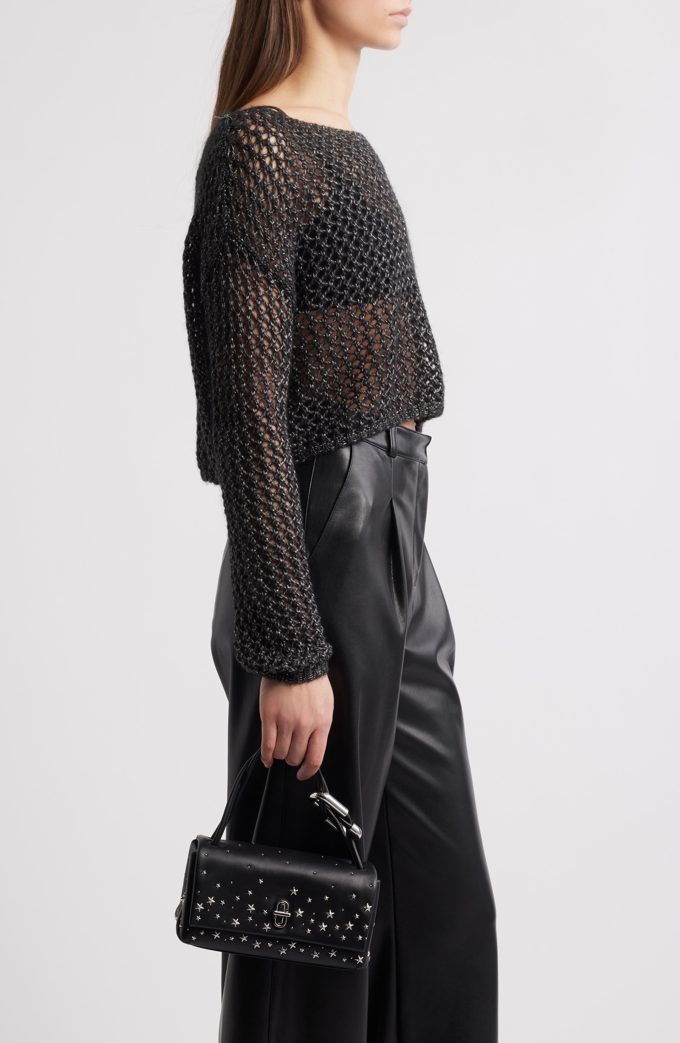 Marc Jacobs The Mini Dual Star Studded Leather Top Handle Bag, Alternate, color, 