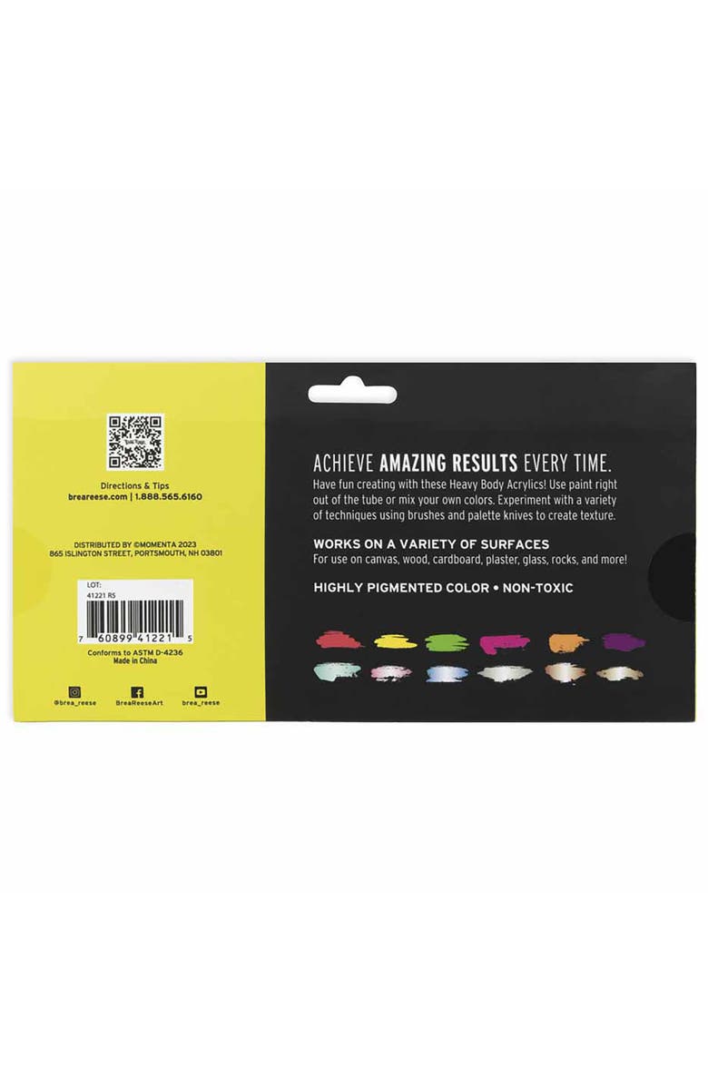 Brea Reese Professional Heavy Body Acrylic Paint Set 12 Tubes, Alternate, color, Multicolored